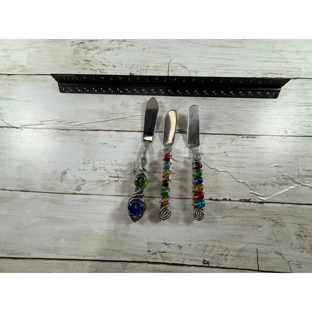 Artisan Wire Wrapped Bead Cheese Spreader Set Stainless Steel‎ Rainbow 3pc